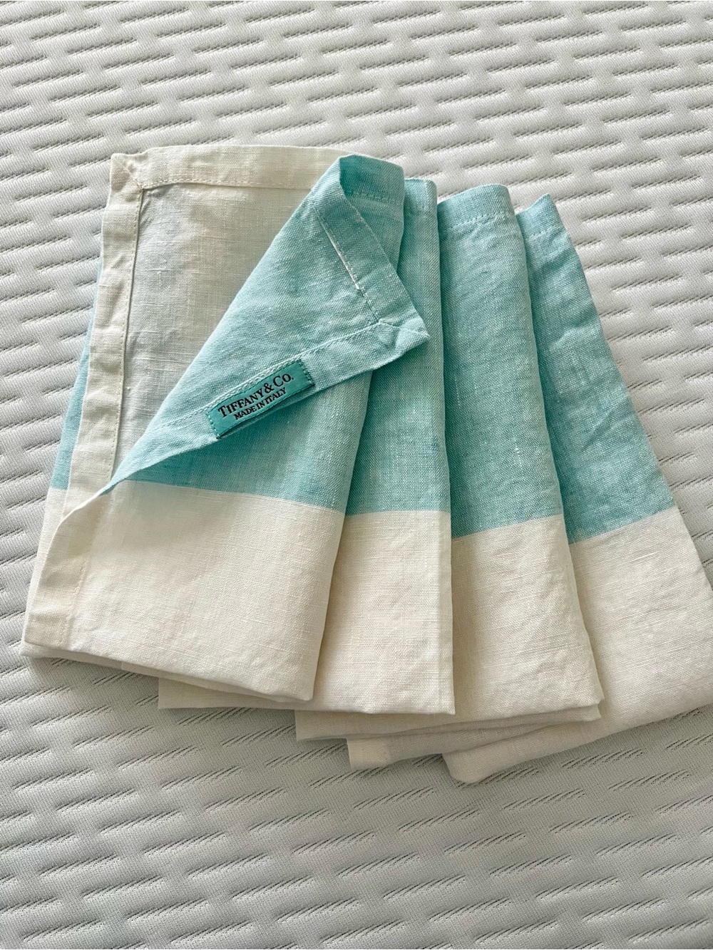 Tiffany & Co. Two-Tone Aqua and White Linen Napkins